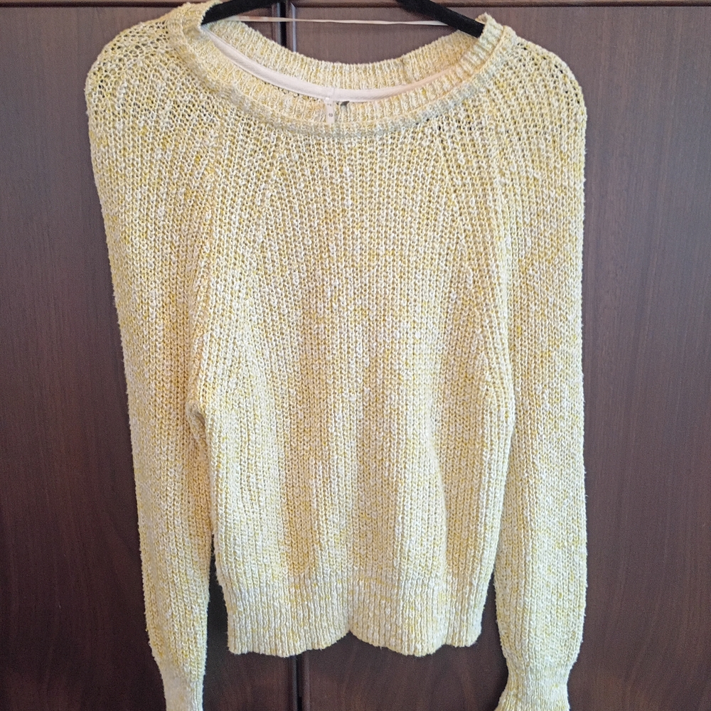 Free People Pale Yellow Scoop Neck Knit Sweater
